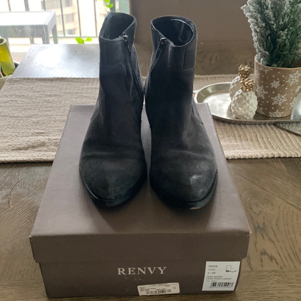 RENVY grey oiled suede booties